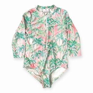 Tommy Bahama Girls L 10 12 One Piece Rash Guard Swimsuit Palm Tree Tropical Pink